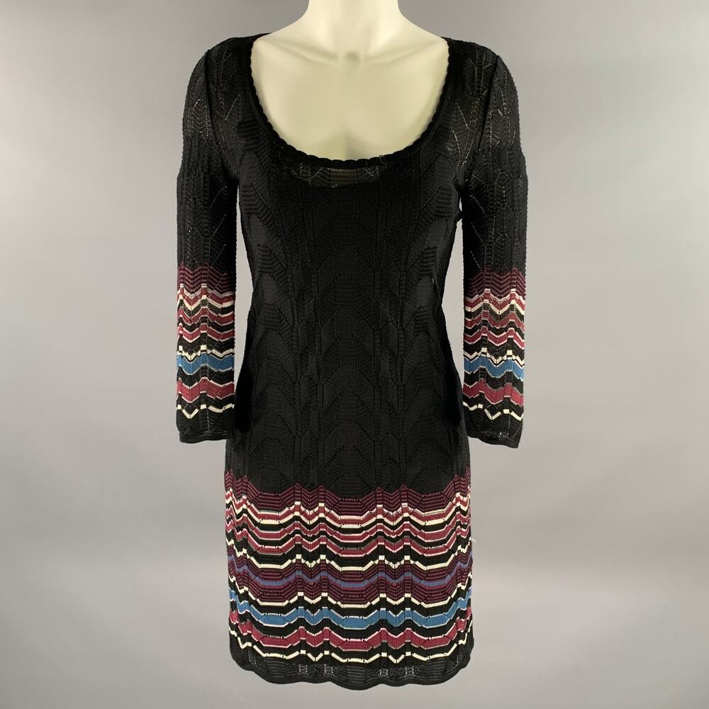M MISSONI Size 2 Black Viscose Wool Blend Lace Scoop Neck Dress
